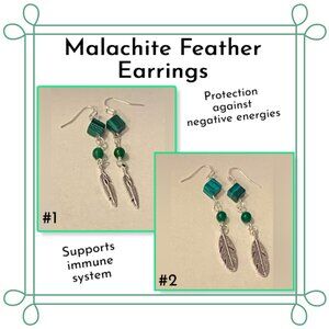 NEW Malachite crystal gemstone feather earrings (2 styles)